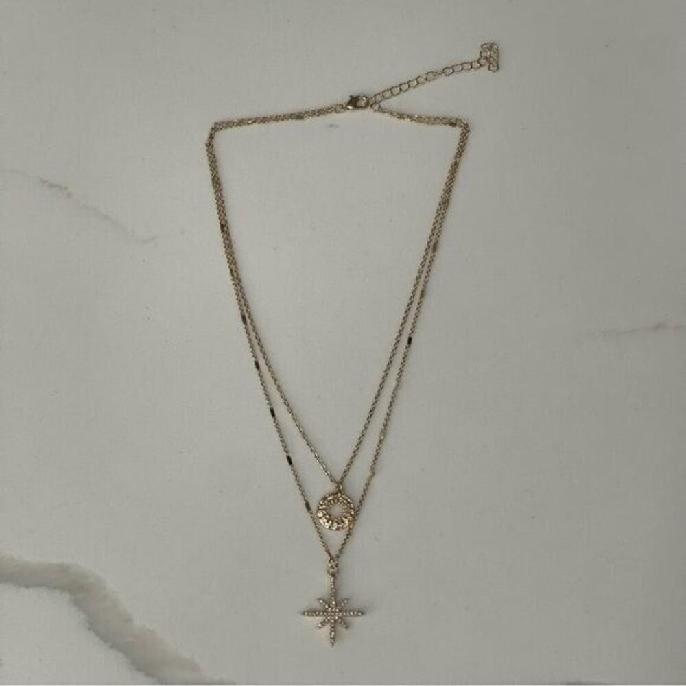 Gold Tone Starburst Layering Necklace